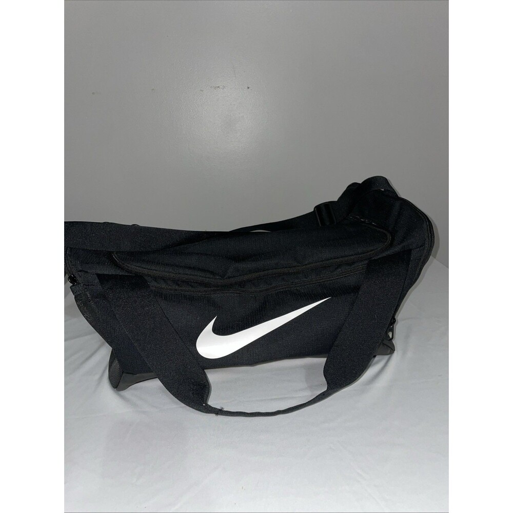 Nike Duffel Bag Small Black Gym Bag White Swoosh Travel Sports Y2K Workout